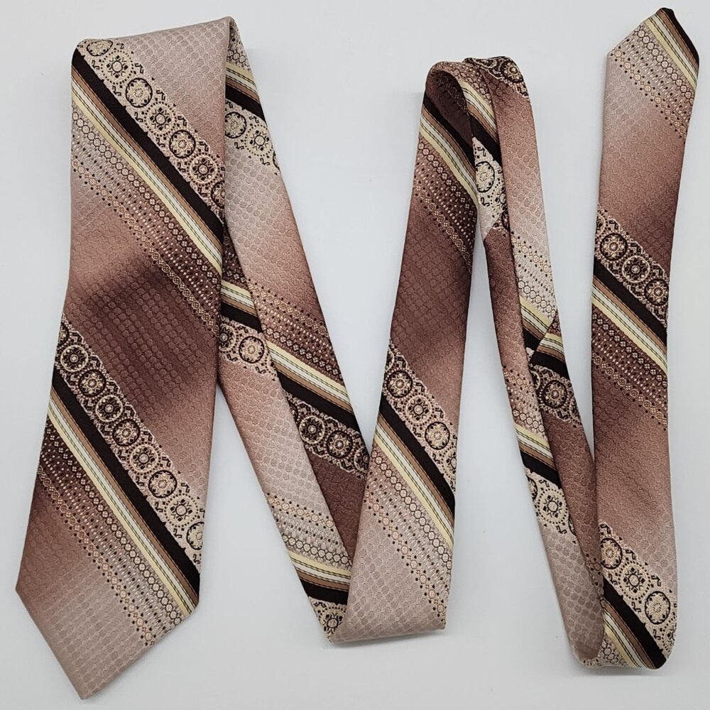Lilly Dache Necktie Stripe Geometric Brown 3" W 54.5" L VTG Retro
